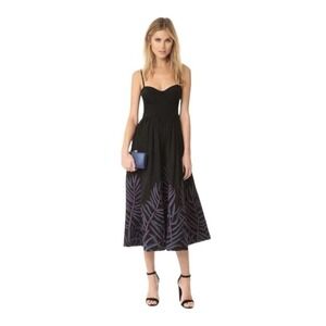 Mara Hoffman Embroidered Leaf Midi Dress Womens Size 2 Black Velveteen NWT $449